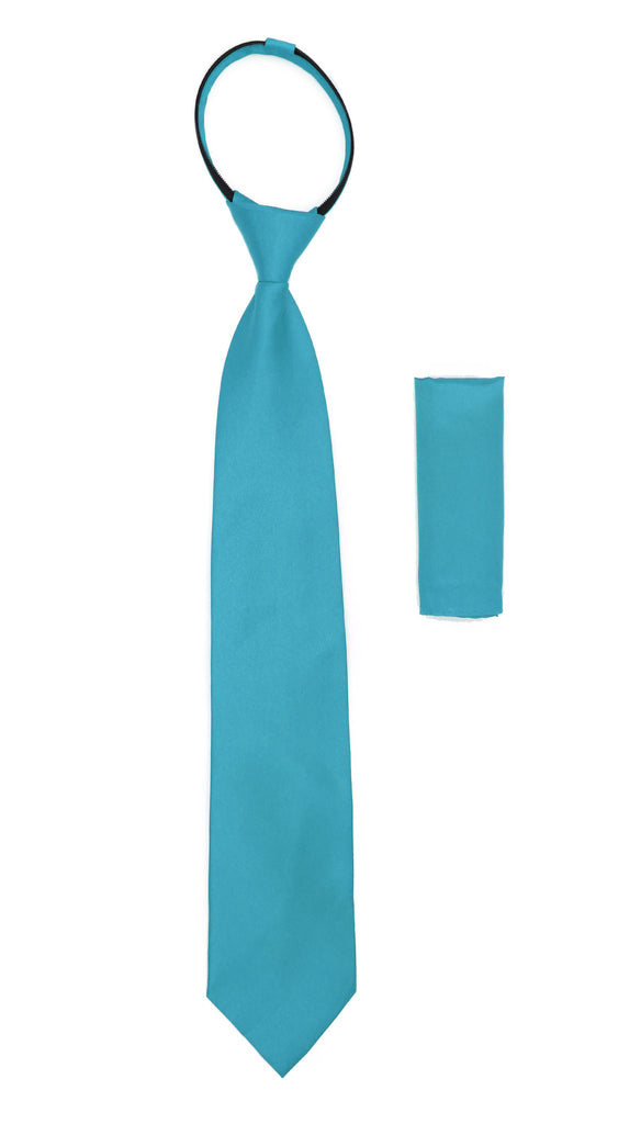 Satine Turquoise Zipper Tie with Hankie Set - FHYINC best men