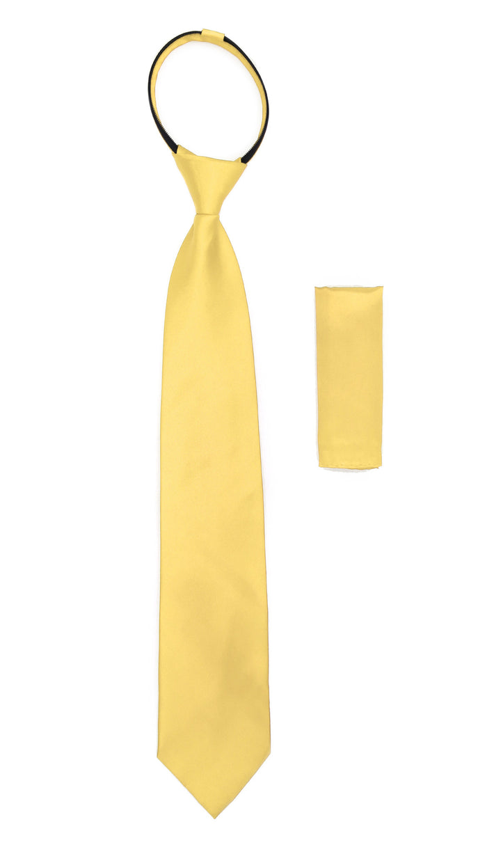 Satine Yellow Zipper Tie with Hankie Set - FHYINC best men's suits, tuxedos, formal men's wear wholesale