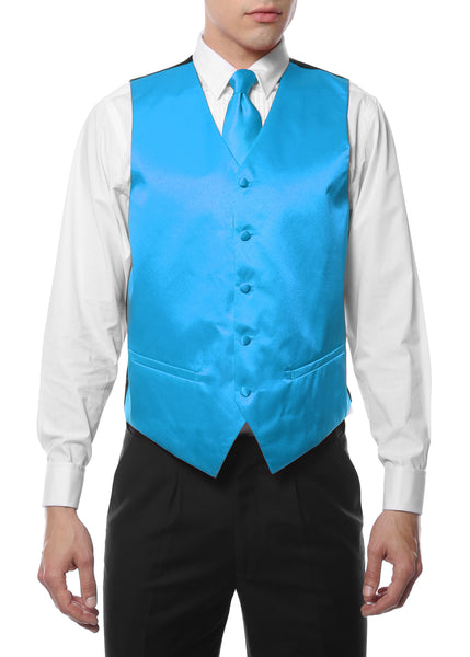Ferrecci Mens Turquoise Satin 4pc Vest Set - FHYINC best men's suits, tuxedos, formal men's wear wholesale