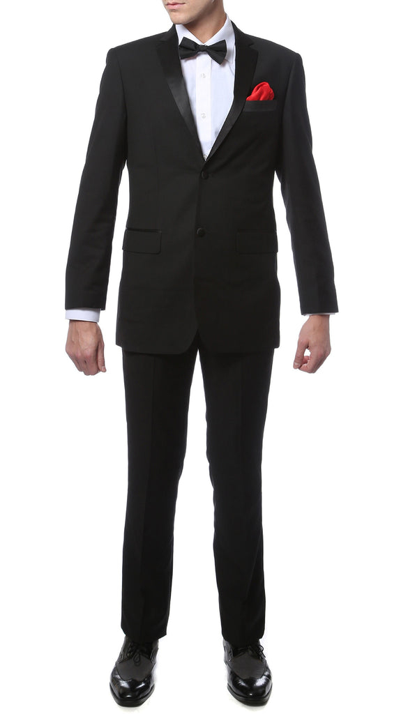 Mens TUX2B2P Black Regular Fit Tuxedo 2pc Suit - FHYINC best men