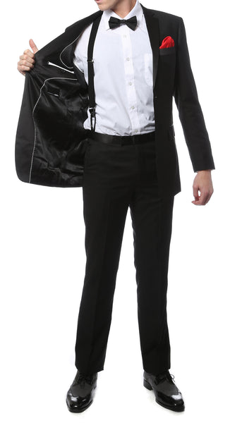 Mens TUX2B2P Black Regular Fit Tuxedo 2pc Suit - FHYINC best men's suits, tuxedos, formal men's wear wholesale