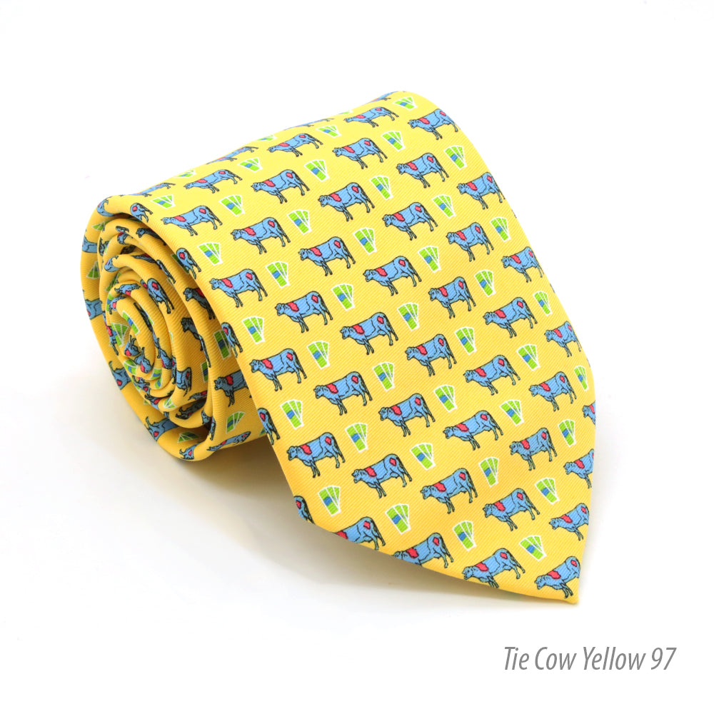 Cow Yellow Necktie with Handkerchief Set - FHYINC best men