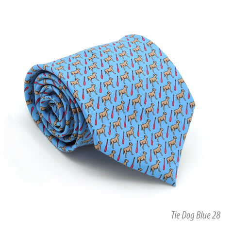 Dog Provence Blue Necktie with Handkerchief Set