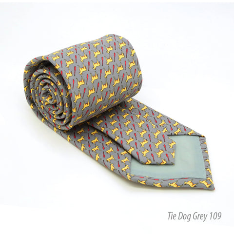 Dog Grey Necktie with Handkerchief Set