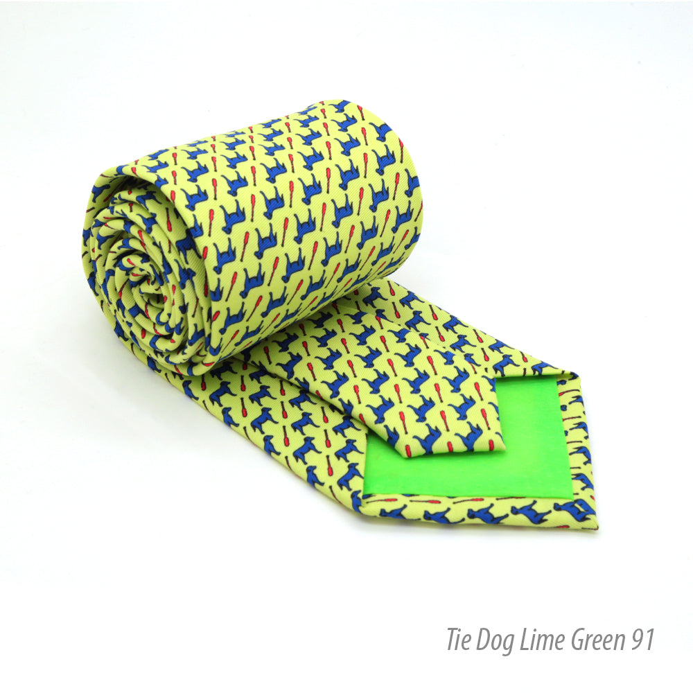 Dog Lime Green Necktie with Handkerchief Set - FHYINC best men's suits, tuxedos, formal men's wear wholesale