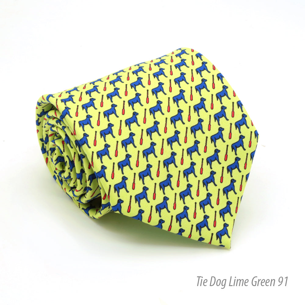 Dog Lime Green Necktie with Handkerchief Set - FHYINC best men's suits, tuxedos, formal men's wear wholesale