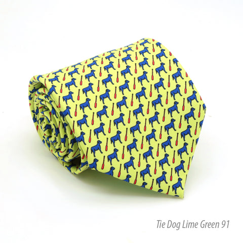 Dog Lime Green Necktie with Handkerchief Set