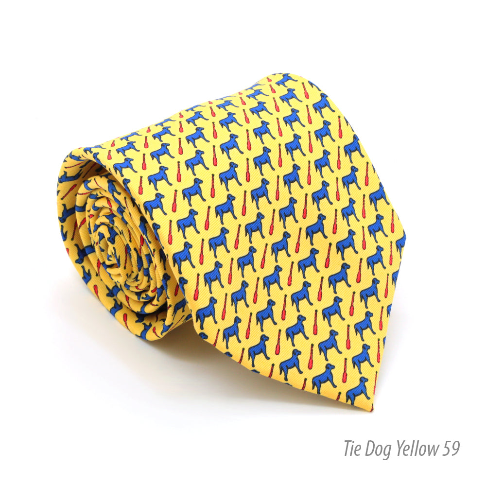 Dog Yellow Necktie with Handkerchief Set - FHYINC best men
