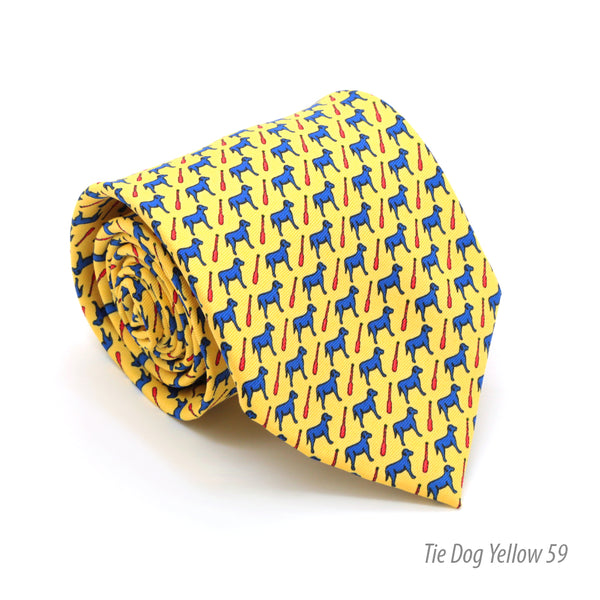 Dog Yellow Necktie with Handkerchief Set - FHYINC best men's suits, tuxedos, formal men's wear wholesale