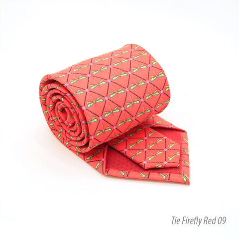 Firefly Red Necktie with Handkerchief Set