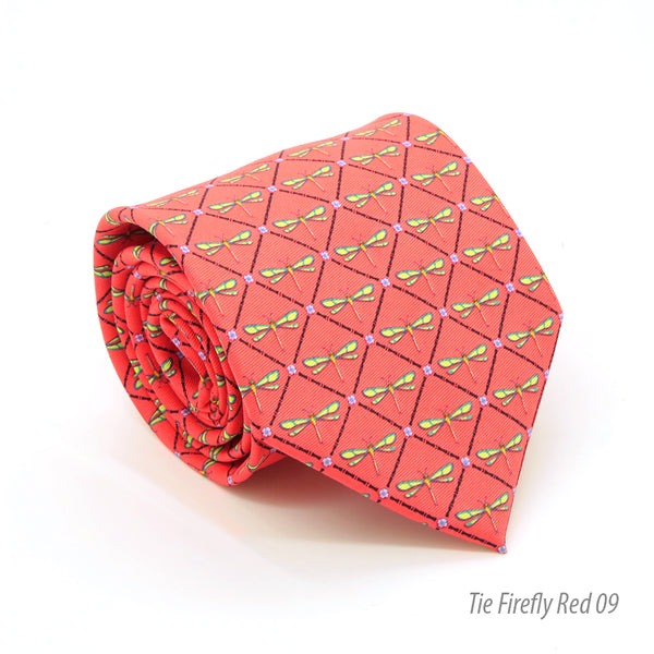 Firefly Red Necktie with Handkerchief Set - FHYINC best men's suits, tuxedos, formal men's wear wholesale