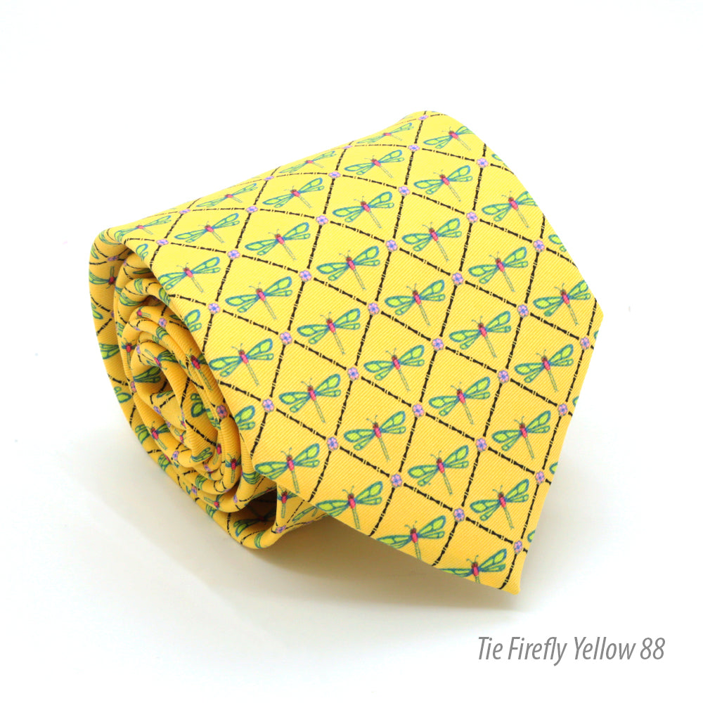 Firefly Yellow Necktie with Handkerchief Set - FHYINC best men
