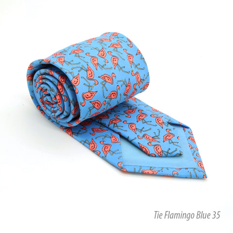 Flamingo Blue Necktie with Handkerchief Set