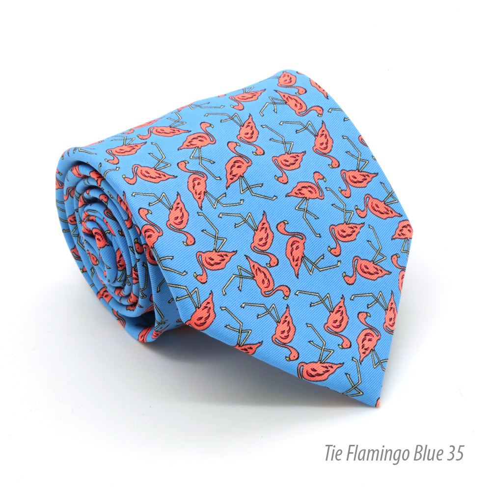 Flamingo Blue Necktie with Handkerchief Set - FHYINC best men