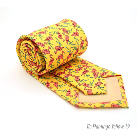 Flamingo Yellow Necktie with Handkerchief Set