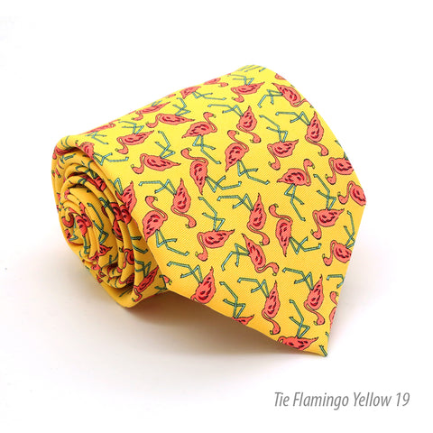 Flamingo Yellow Necktie with Handkerchief Set