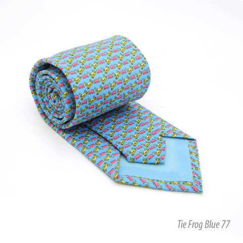 Frog Blue Necktie with Handkerchief Set