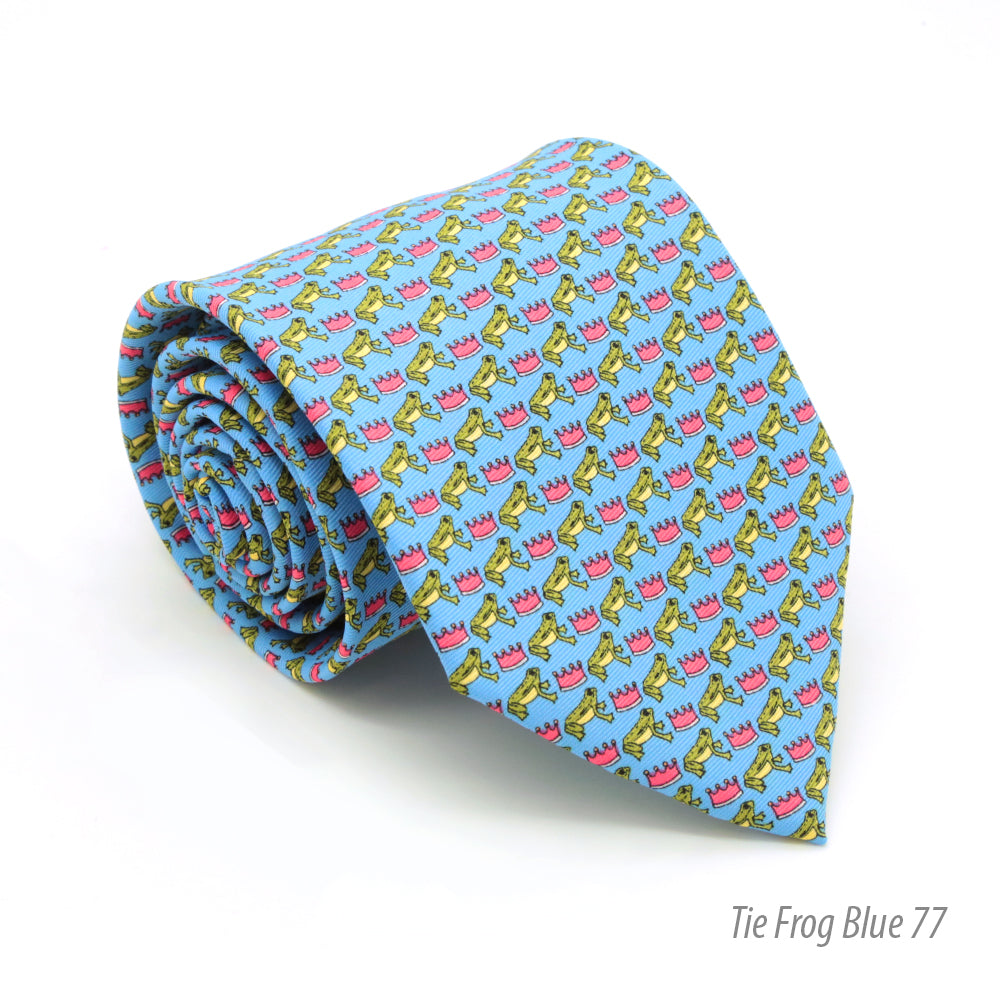 Frog Blue Necktie with Handkerchief Set - FHYINC best men