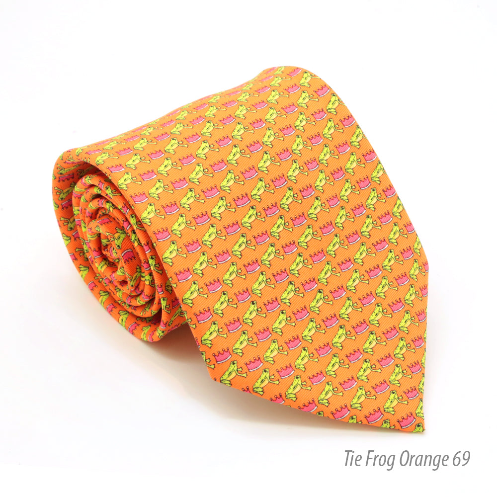 Frog Orange Necktie with Handkerchief Set - FHYINC best men