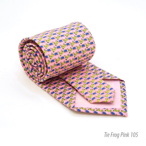 Frog Pink Necktie with Handkerchief Set