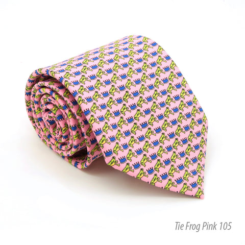 Frog Pink Necktie with Handkerchief Set