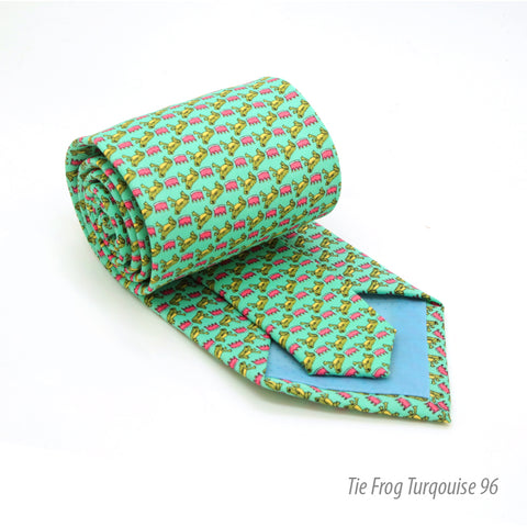 Frog Turquoise Necktie with Handkerchief Set