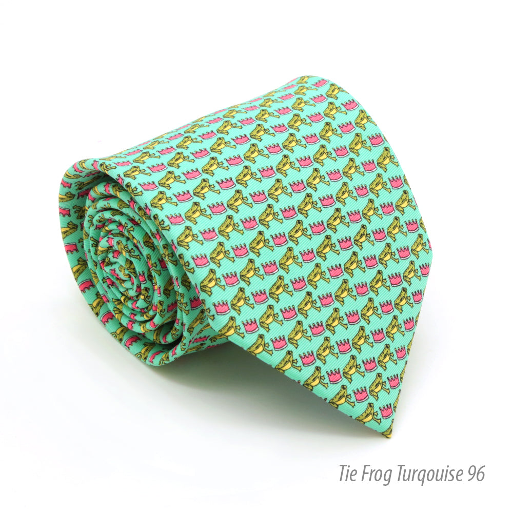 Frog Turquoise Necktie with Handkerchief Set - FHYINC best men