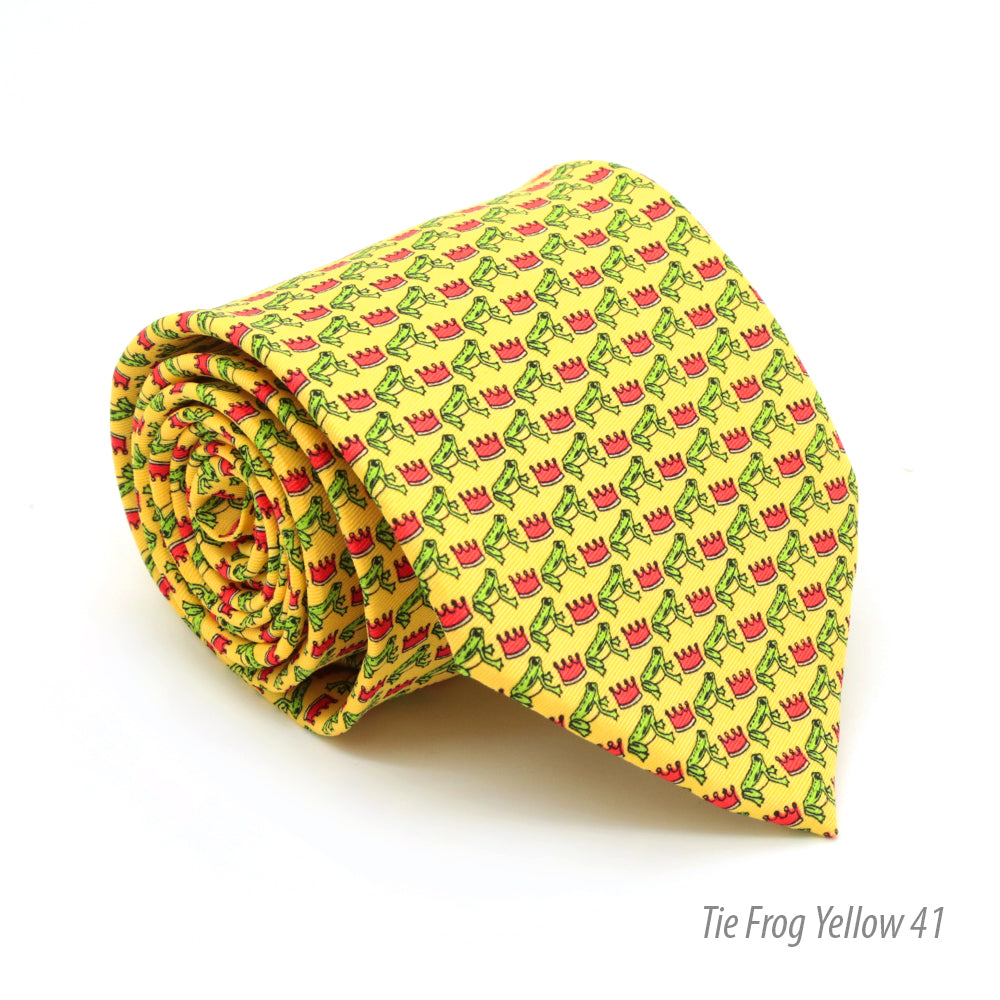 Frog Yellow Necktie with Handkerchief Set - FHYINC best men