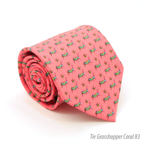 Grasshopper Coral Necktie with Handkerchief Set