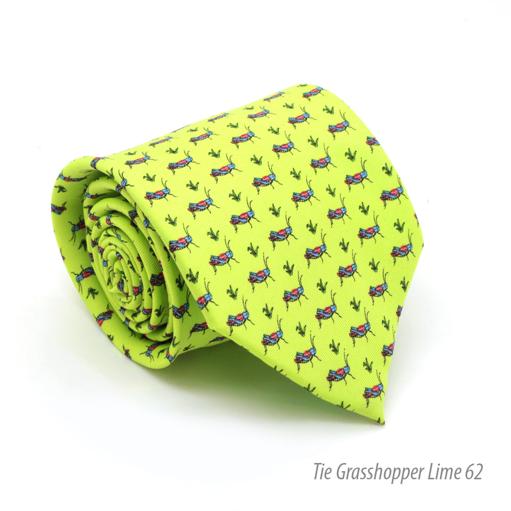 Grasshopper Lime Green Necktie with Handkerchief Set - FHYINC best men