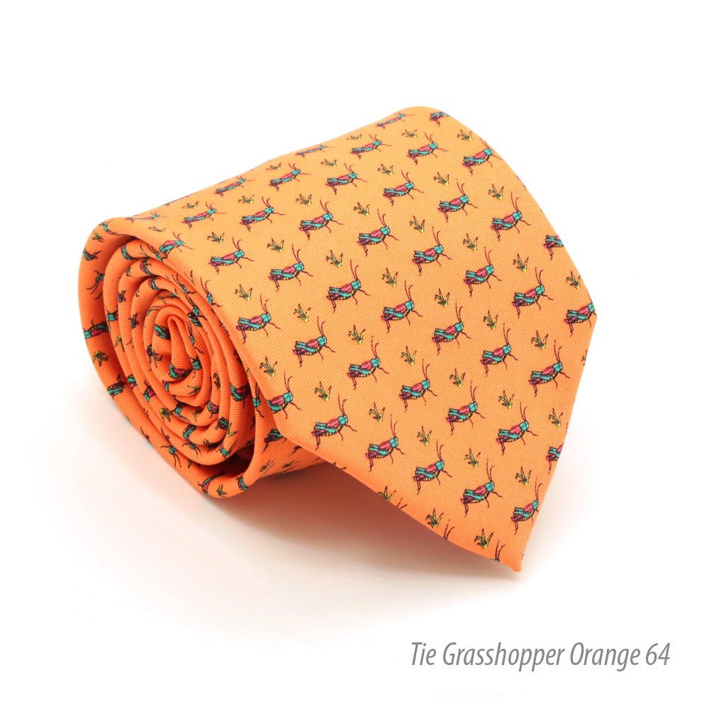 Grasshopper Orange Necktie with Handkerchief Set - FHYINC best men