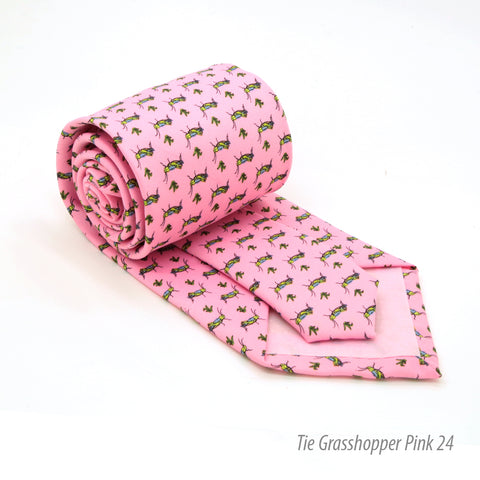 Grasshopper Pink Necktie with Handkerchief Set