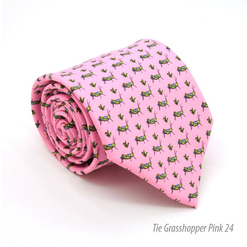 Grasshopper Pink Necktie with Handkerchief Set