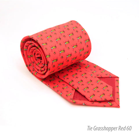 Grasshopper Red Necktie with Handkerchief Set