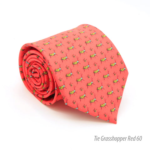 Grasshopper Red Necktie with Handkerchief Set
