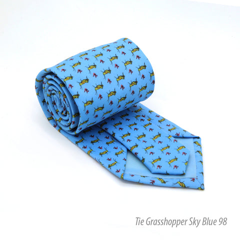 Grasshopper Sky Blue Necktie with Handkerchief Set