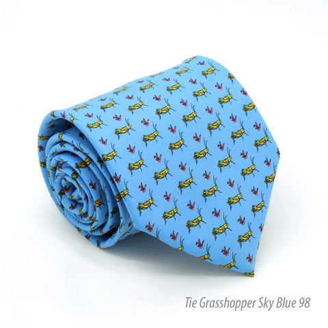 Grasshopper Sky Blue Necktie with Handkerchief Set