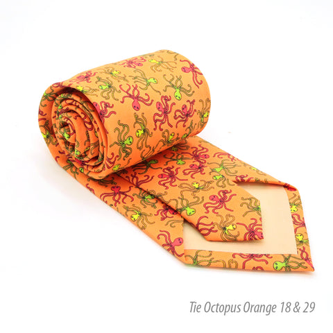 Octopus Orange Necktie with Handkerchief Set
