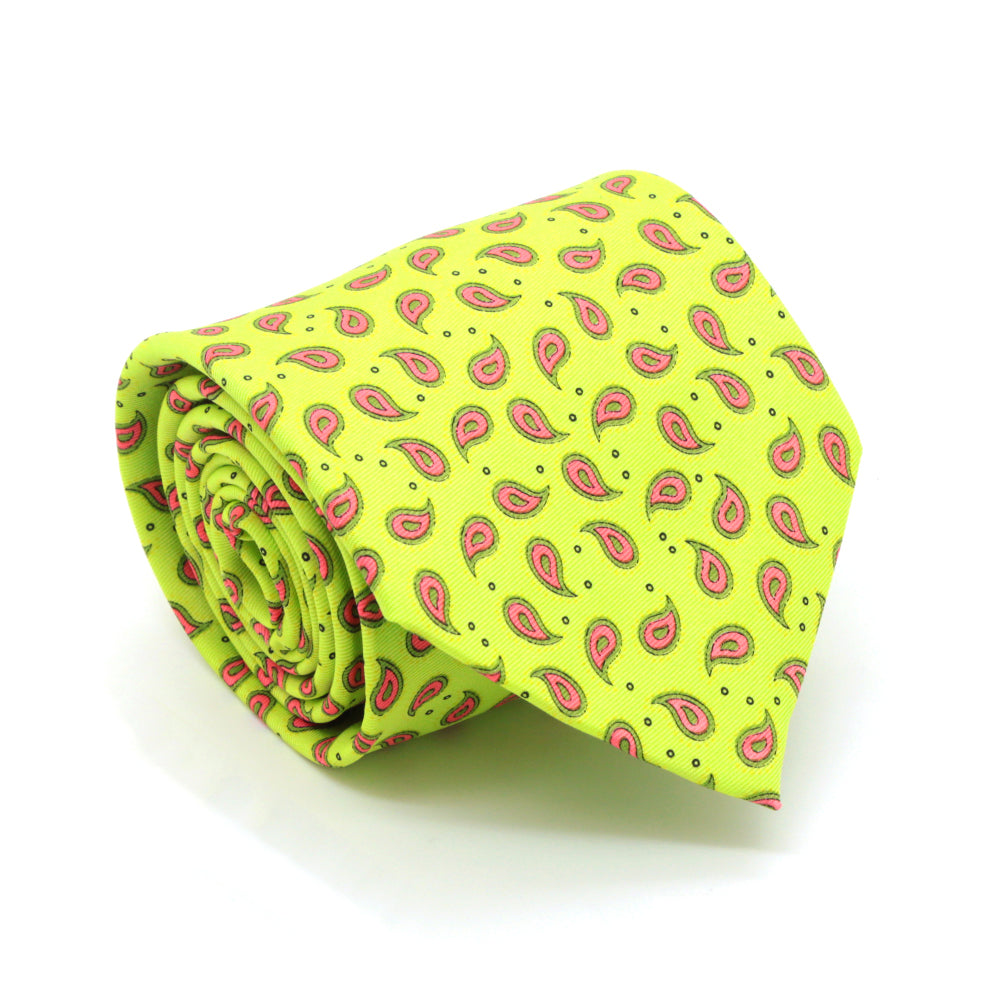 Paisley Lime Necktie with Handkerchief Set - FHYINC best men