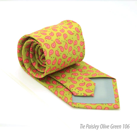 Paisley Olive Necktie with Handkerchief Set