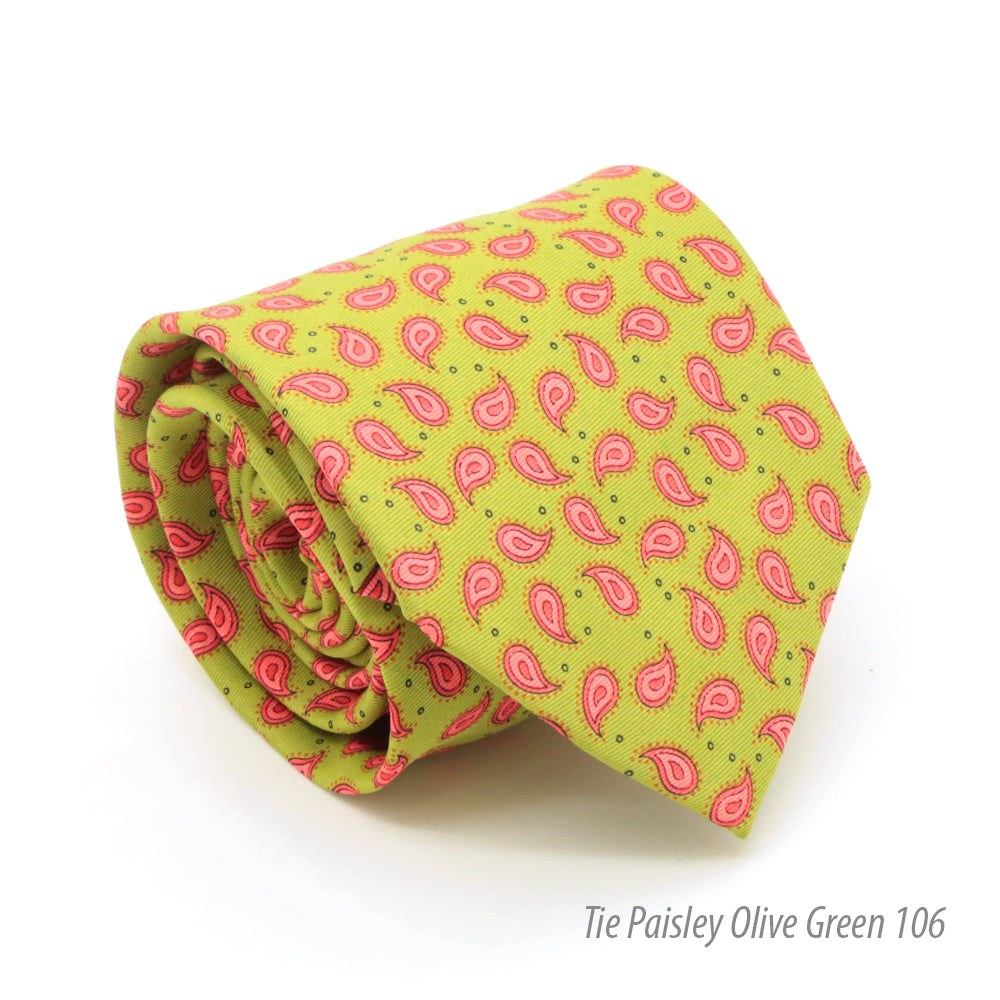 Paisley Olive Necktie with Handkerchief Set - FHYINC best men