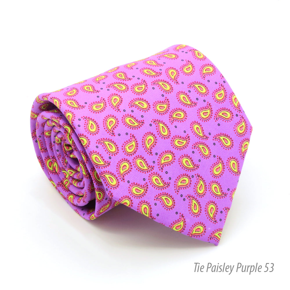 Paisley Purple Necktie with Handkerchief Set - FHYINC best men
