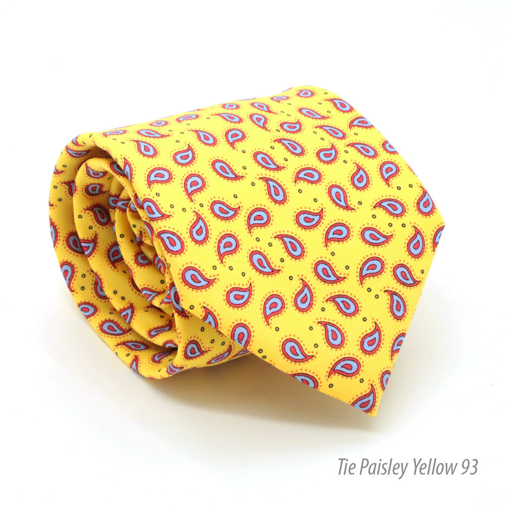 Paisley Yellow Necktie with Handkerchief Set - FHYINC best men