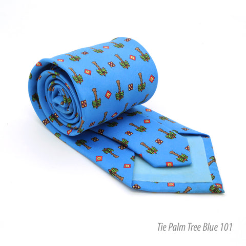 Palm Tree Blue Necktie with Handkerchief Set