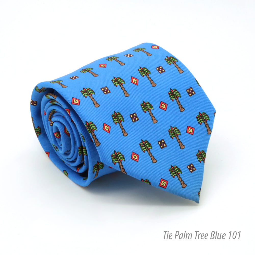 Palm Tree Blue Necktie with Handkerchief Set - FHYINC best men