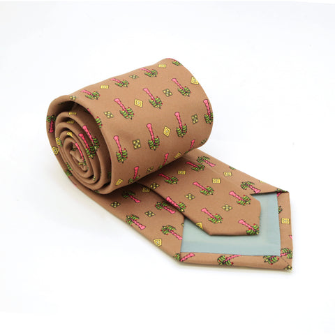 Palm Tree Brown Necktie with Handkerchief Set