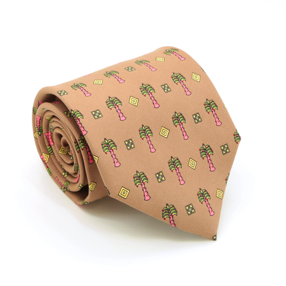 Palm Tree Brown Necktie with Handkerchief Set - FHYINC best men