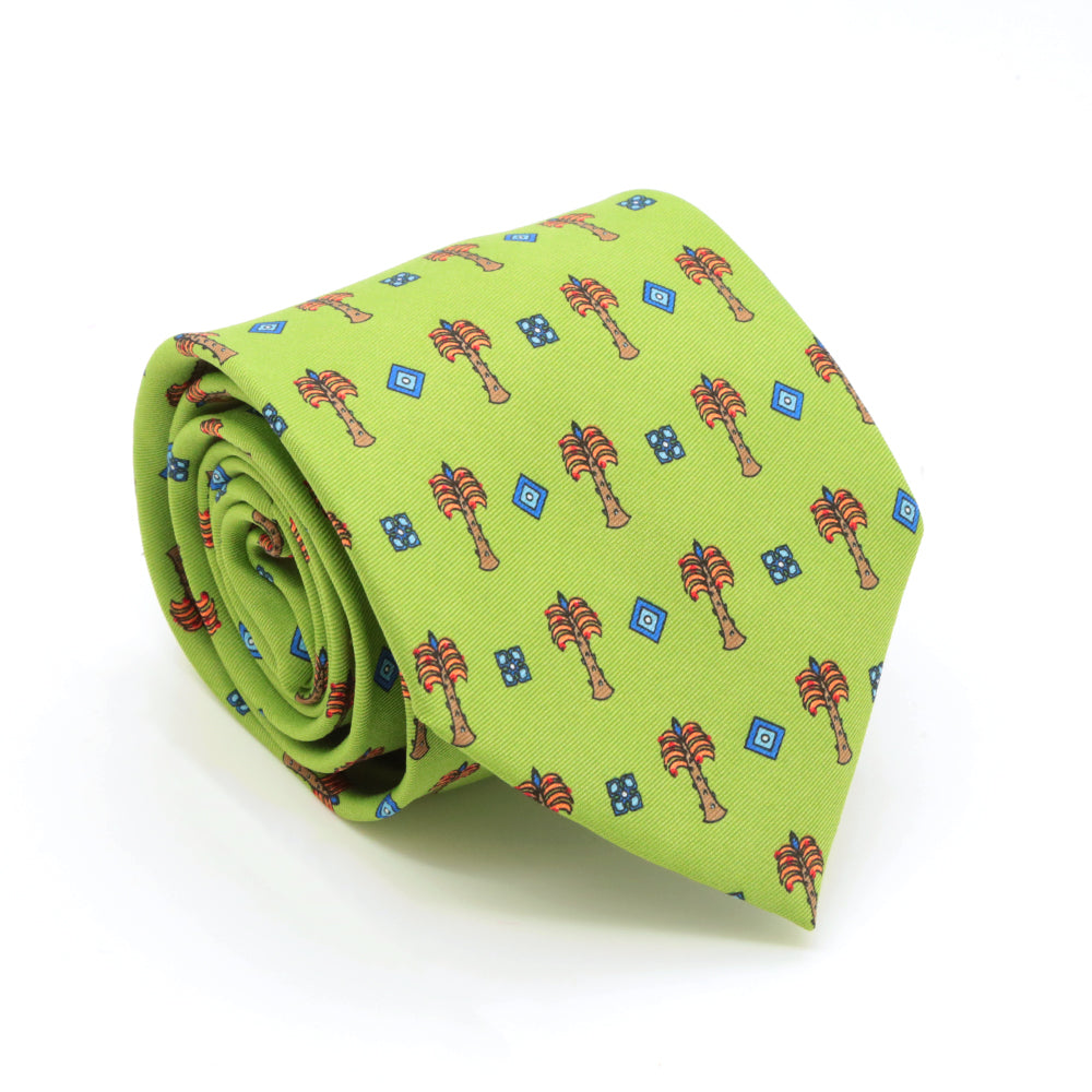Palm Tree Green Necktie with Handkerchief Set - FHYINC best men