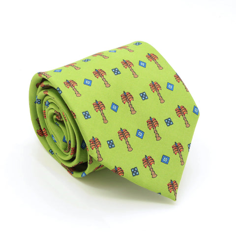 Palm Tree Green Necktie with Handkerchief Set