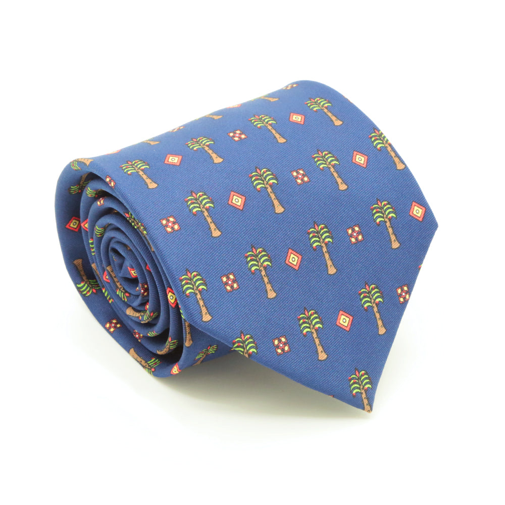 Palm Tree Navy Necktie with Handkerchief Set - FHYINC best men